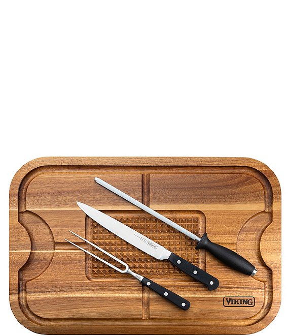 Viking Acacia Carving Board with 3-Piece Carving Set