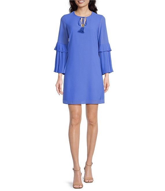 Vince Camuto 3/4 Sleeve Tie Front Chiffon Float Wide Pleated Dress ...