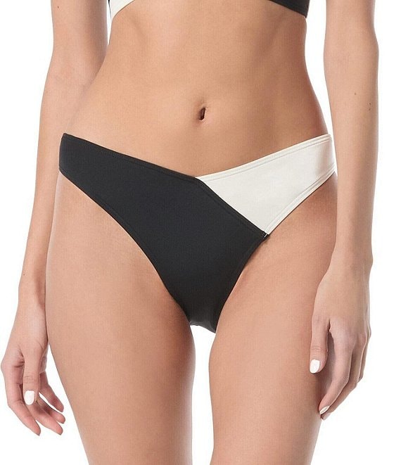 Vince Camuto Colorblock V-High Hipster Swim Bottom, Black/Cream - Image 1