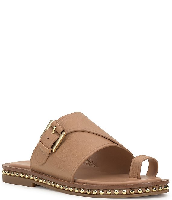 Color:Sandstone - Image 1 - Cooliann Leather Toe Ring Studded Sandals