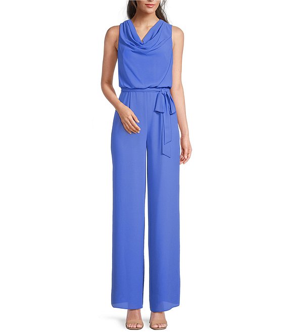 Vince Camuto Cowl Neck Chiffon Sleeveless Tie Belted Straight Leg ...