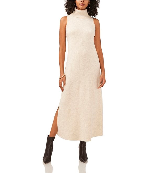 Color:Malted - Image 1 - Cozy Knit Turtleneck Sleeveless Maxi Sweater Dress
