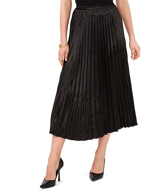 Elastic Waist Pleated Shiny Crepe Midi Skirt | Dillard's
