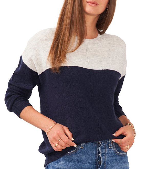 Vince Camuto Extended Shoulder Crew Neck Color Block Long Sleeve Cozy