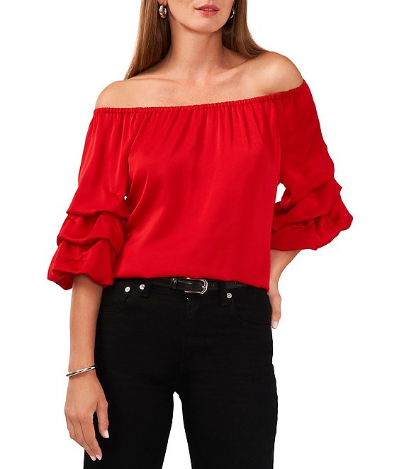 Vince Camuto Hammered Satin Off-The-Shoulder 3/4 Bubble Sleeve Woven ...