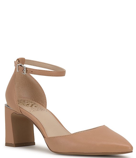 Color:Sandstone - Image 1 - Hendriy Leather Ankle Strap Block Heel Pumps