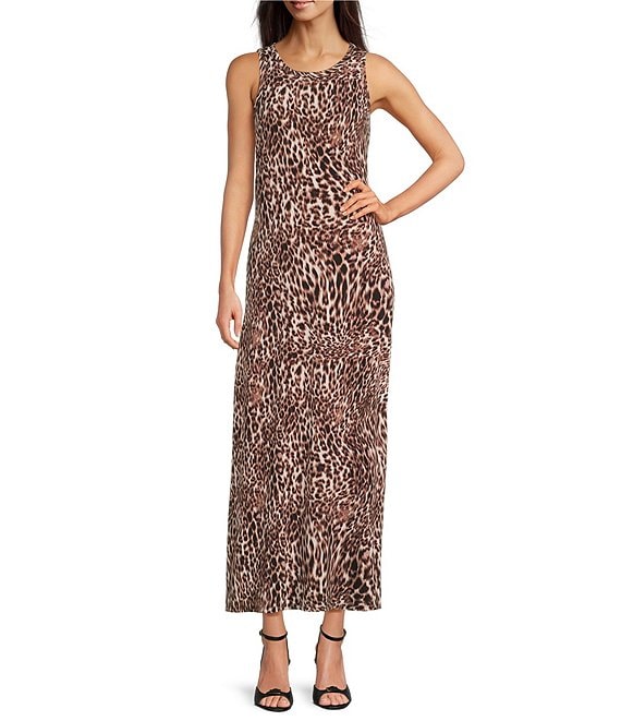 Vince Camuto Knit Round Neck Sleeveless Maxi Sheath Dress, Rich Taupe - Image 1