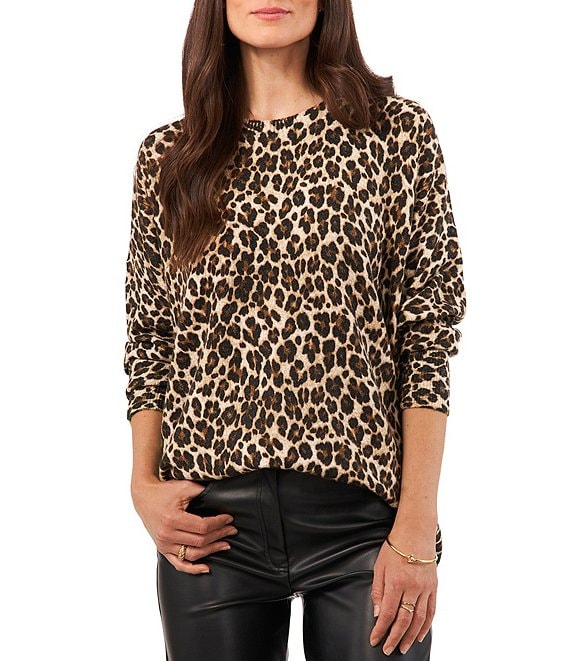 Vince Camuto Leopard Print Long Sleeve Crew Neck Sweater | Dillard's