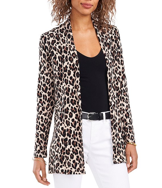 Color:Rich Black - Image 1 - Leopard Print Long Sleeve Tunic Knit Statement Cardigan