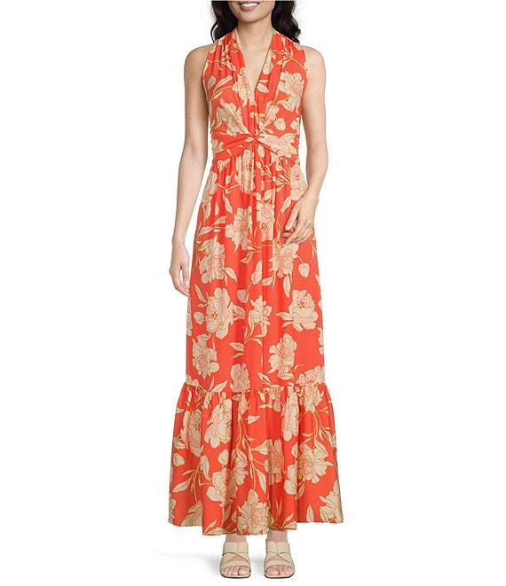 Vince Camuto Floral Print Cut-Out V-Neck Maxi Dress | Dillard's