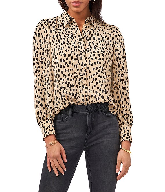 Vince Camuto Long Sleeve Leopard Print Button Down Blouse | Dillard's