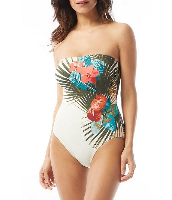 Color:Multi - Image 1 - Palm Paradise Bandeau One Piece Swimsuit