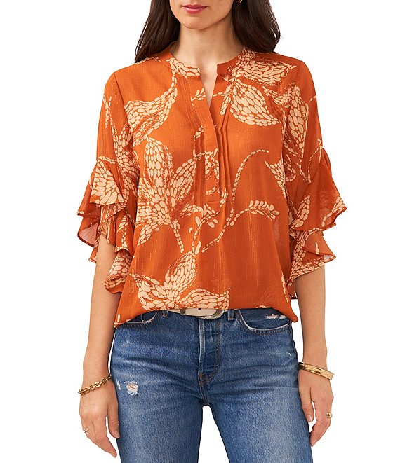 Vince Camuto Pintuck 3/4 Flutter Sleeve Blouse | Dillard's