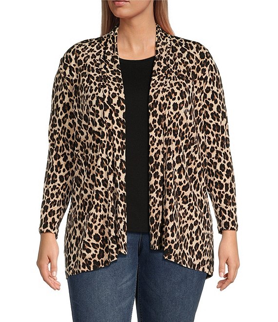 Vince Camuto Plus Size Knit Leopard Drape Cardigan | Dillard's