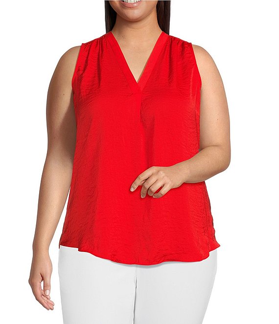 Vince Camuto Plus Size Sleeveless V-Neck Rumple Blouse | Dillard's