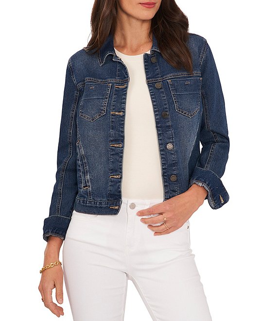 Vince Camuto Point Collar Long Cuffed Sleeve Button Front Denim Jacket ...