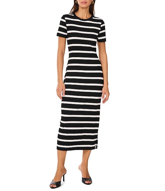 ZESICA Women's 2025 Summer Bodycon Midi Dress Striped Short