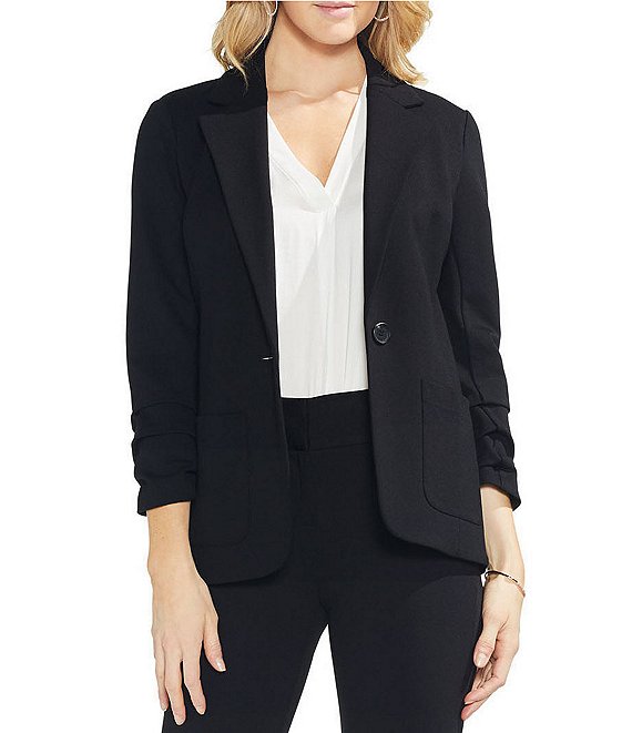 Avenue Womens Crepe Ruched Sleeve Jacket 