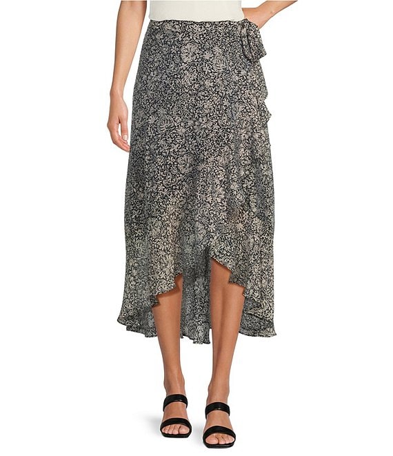 Vince Camuto Floral Print Ruffled Midi Wrap Skirt | Dillard's