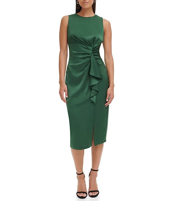 Vince Camuto Satin Tuck Waist Ruffle Skirt Midi Dress | Dillard's