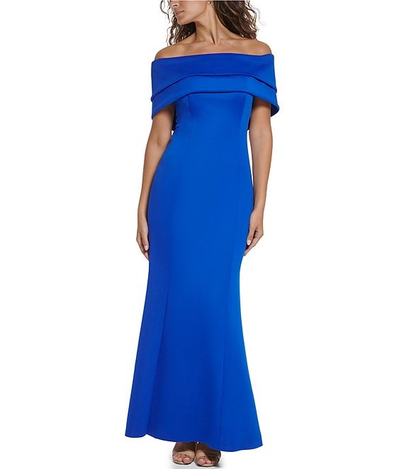 Vince Camuto Scuba Knit Off-the-Shoulder Sleeveless Mermaid Gown ...