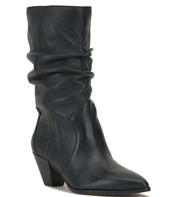 Vince Camuto Sensenny Black Leather Western Cone Heel Mid Boots