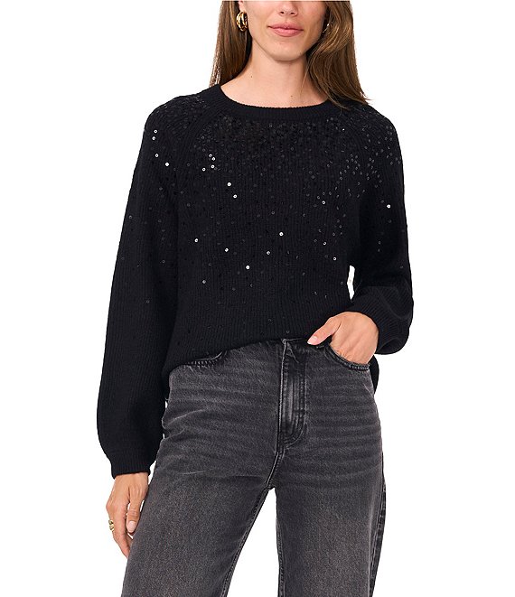 Vince Camuto Sequin Round Neck Long Sleeve Sweater