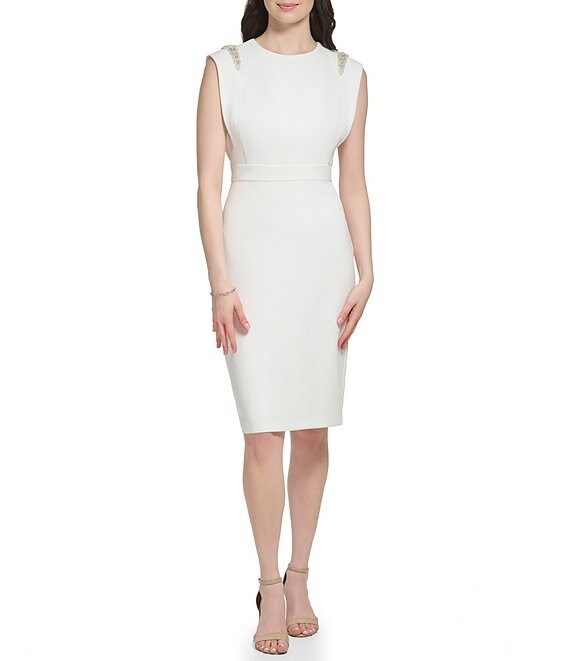 Vince Camuto Sleeveless Beaded Broach Sheath Dress | Dillard's