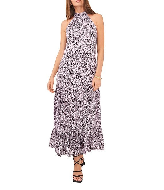 Vince Camuto Sleeveless Halter Neck Printed Tiered Maxi Dress