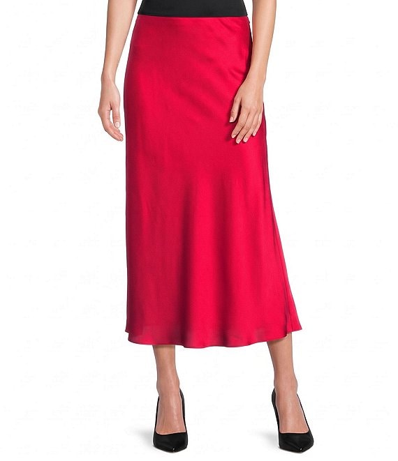 Vince Camuto Solid Charmeuse Clean A-Line Midi Skirt