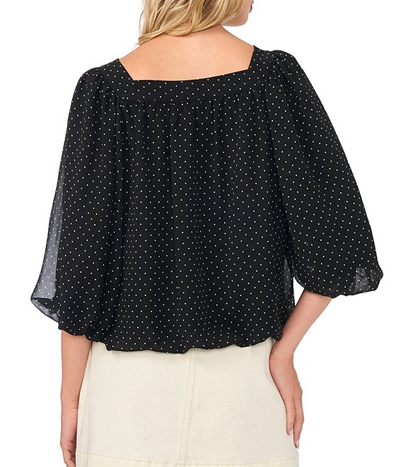 Vince Camuto Square Neck 3/4 Sleeve Polka Dot Bubble Blouse