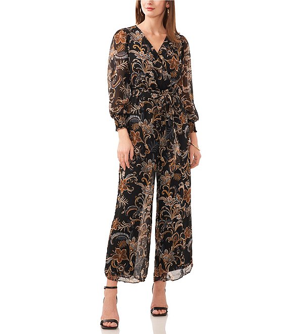 Vince Camuto V Neck Long Sleeve Jumpsuit | Dillard's