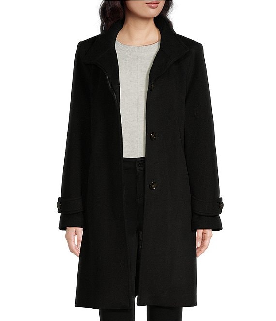 Vince Camuto Womens Wing-Collar Double-Breasted Wool Coat Black