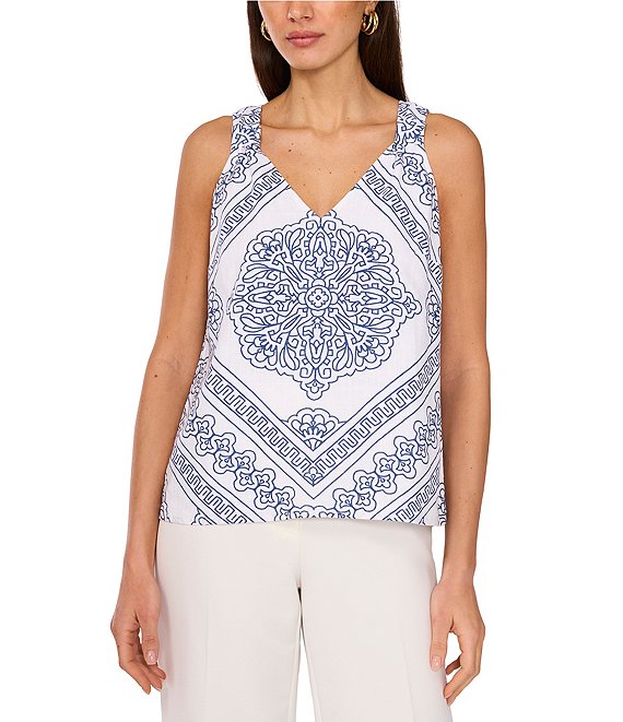 【18％OFF】 Sleeveless V-Neck Printed Woven Camuto Vince Tank Dillard's | カットソー(半袖+袖なし)