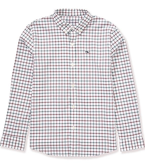 Vineyard Vines Big Boys Quidnet Plaid Long Sleeve Performance Sport Shirt, Charleston Green - Image 1