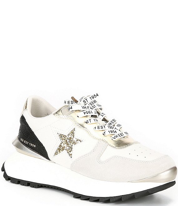 Color:White/Multi Mix - Image 1 - Major Star Glitter Suede Retro Platform Sneakers