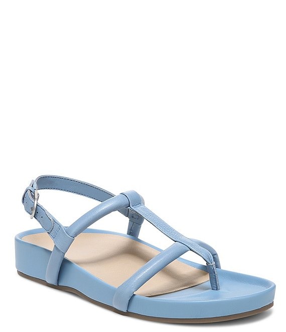 Color:Blue Shadow Tumbled Leather - Image 1 - Adley Leather Toe Post Sandals
