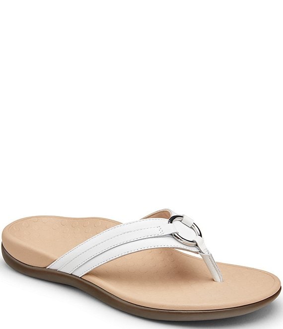 Color:White - Image 1 - Aloe Leather Ornament Detail Thong Sandals