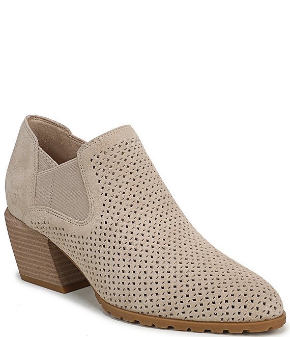 Vionic Bethany Perf Suede Stacked Heel Booties