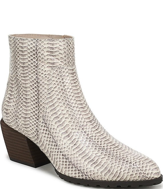 Vionic Bianca Snake Print Leather Stacked Heel Booties