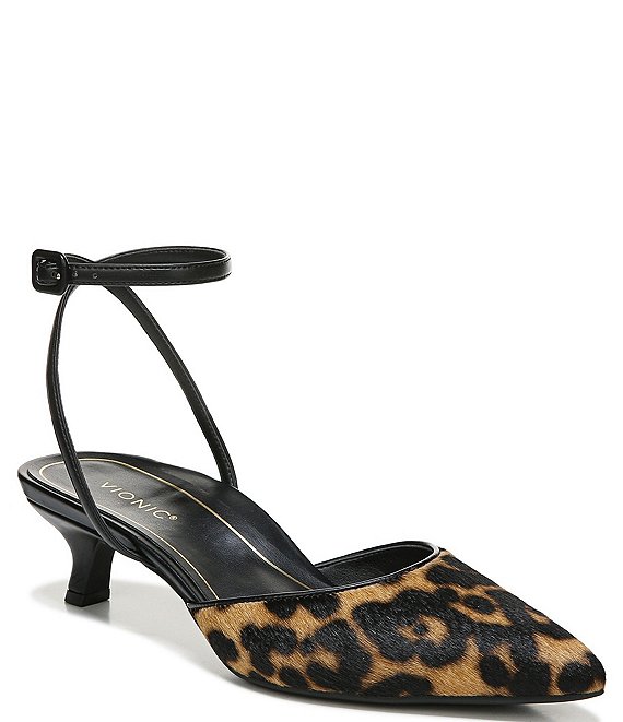 Color:Tan Leopard - Image 1 - Jacynda Leopard Print Ankle Strap Kitten Heel Pumps