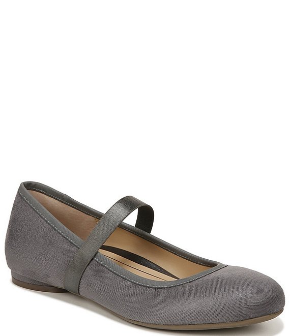 Color:Pewter Shimmer - Image 1 - Joseline Metallic Fabric Mary Jane Ballet Flats