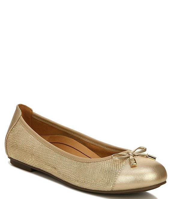 Color:Gold Metallic - Image 1 - Minna Snake Print Metallic Leather Bow Ballerina Slip-Ons