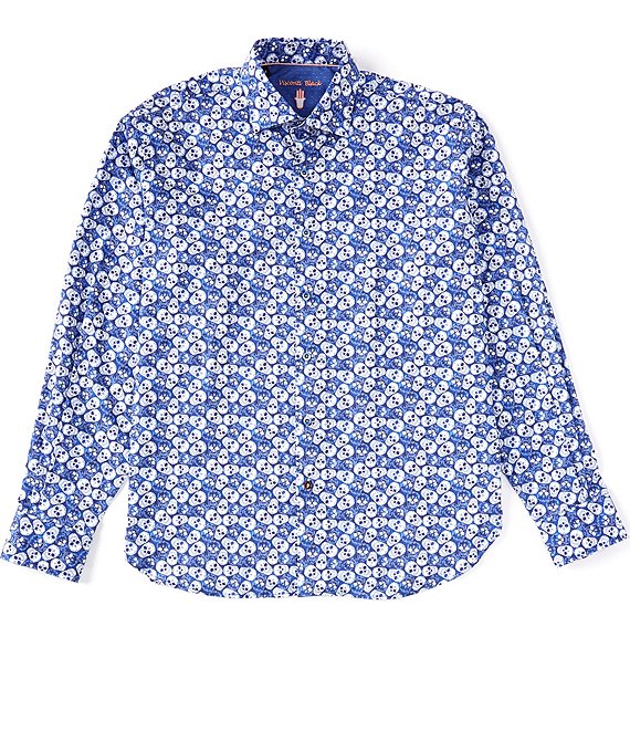 Visconti Big & Tall Blue Skulls Print Long Sleeve Woven Shirt | Dillard's