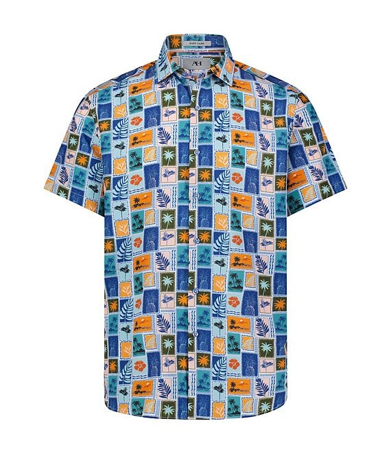 Visconti Big & Tall Multi-Color Print Stretch Short Sleeve Woven Shirt, Multi - Image 1