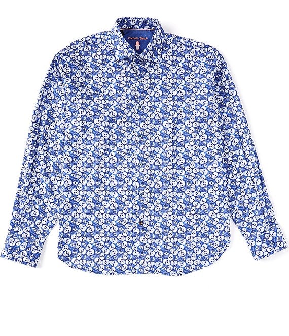 Visconti Blue Skulls Print Long Sleeve Woven Shirt | Dillard's