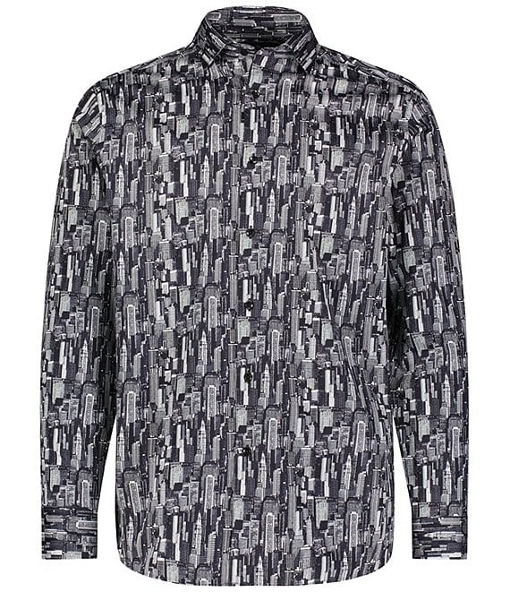 Visconti City Scape Print Long Sleeve Woven Shirt