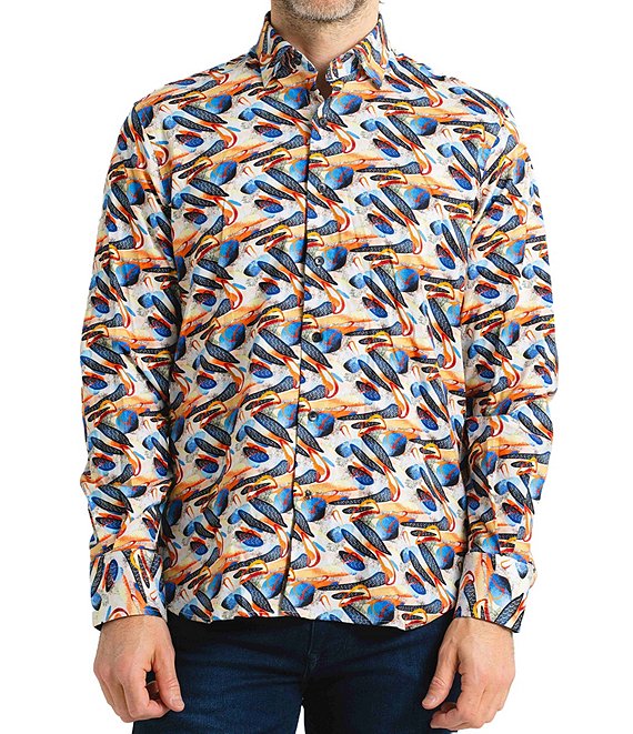 Visconti Multi Print Stretch Long Sleeve Woven Shirt