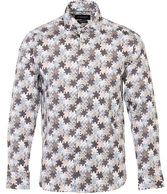 Visconti Puzzle Print Long Sleeve Woven Shirt