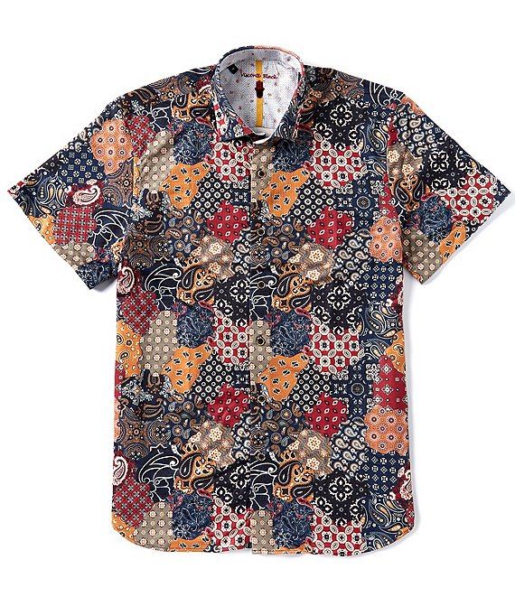 Visconti Stretch Bandana Print Short Sleeve Woven Shirt | Dillard's